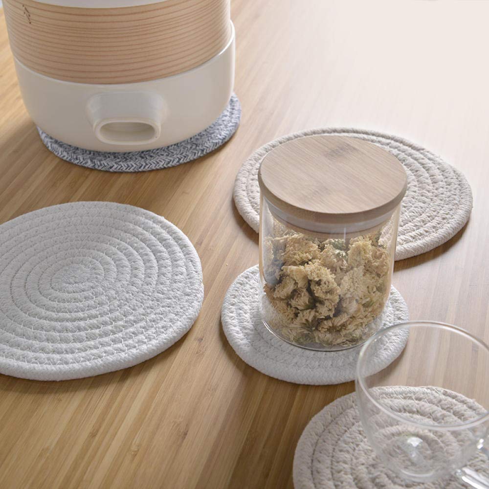 placemats, Simple Cotton Insulation Pad Table Mat Bowl Plate Pot Coaster Placemat-Gray Large(Beige Large)