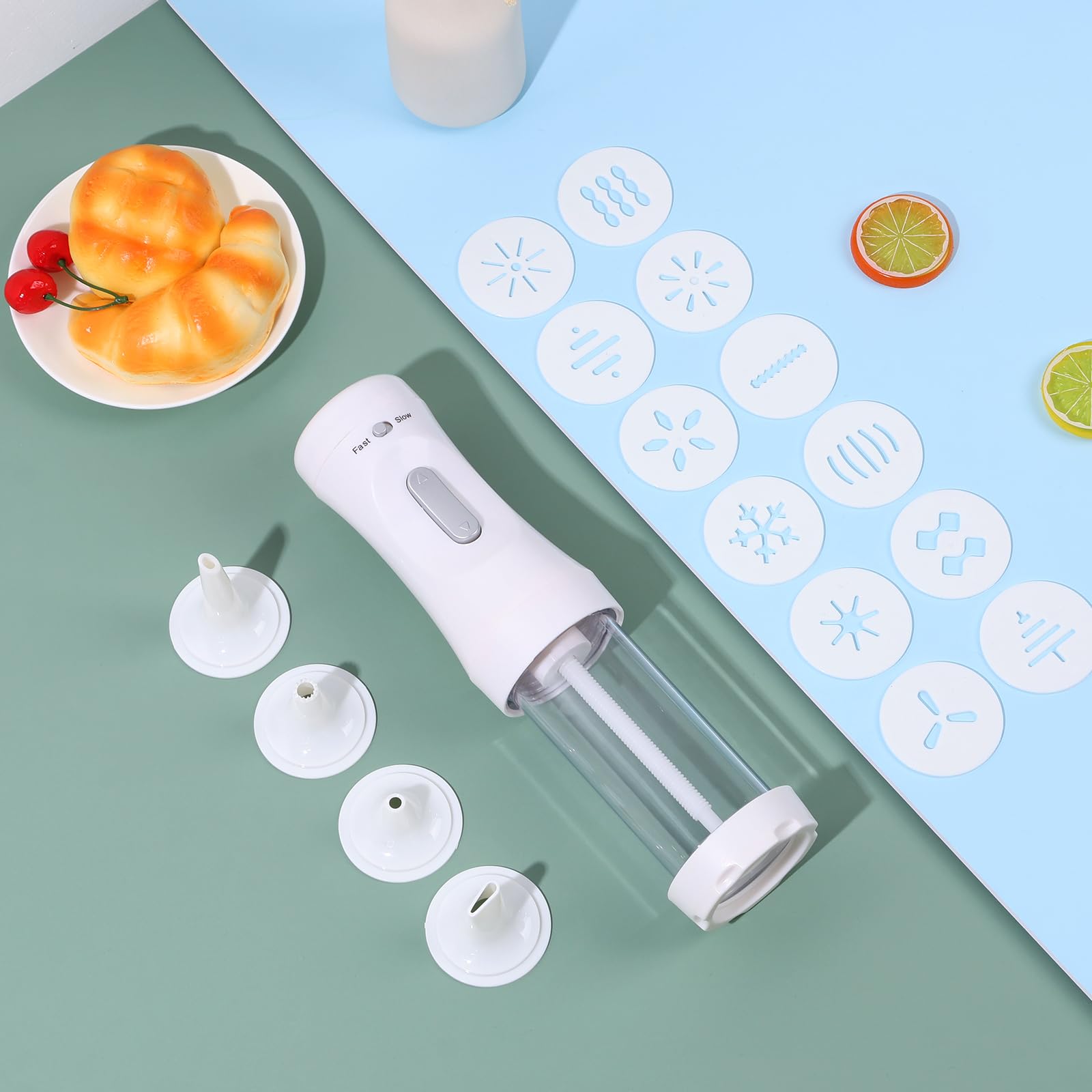 Elektrische Plätzchenpresse DIY Cookies Maker Set mit 12 Keksscheiben und 4 Zuckergussdüsen Elektrische Kekspresse Dekorieren Kit Abnehmbare Cookie Maker Maschine Elektrische Plätzchen