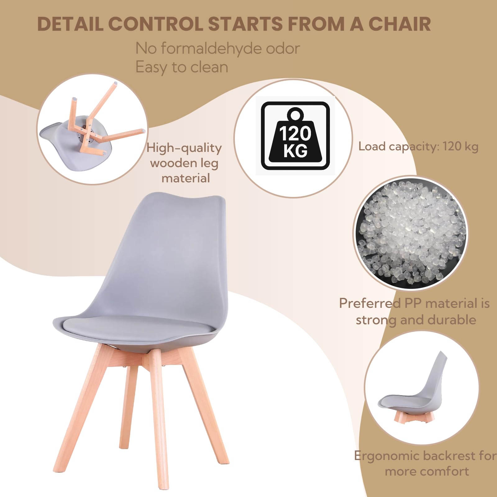 Set tavolo da pranzo e sedia, Tavolo da pranzo rotondo in MDF da 110 cm con 6 moderne sedie da pranzo, adatti per cucina, sala da pranzo, soggiorno, caffetteria, balcone (Bianco，6 Grigio
