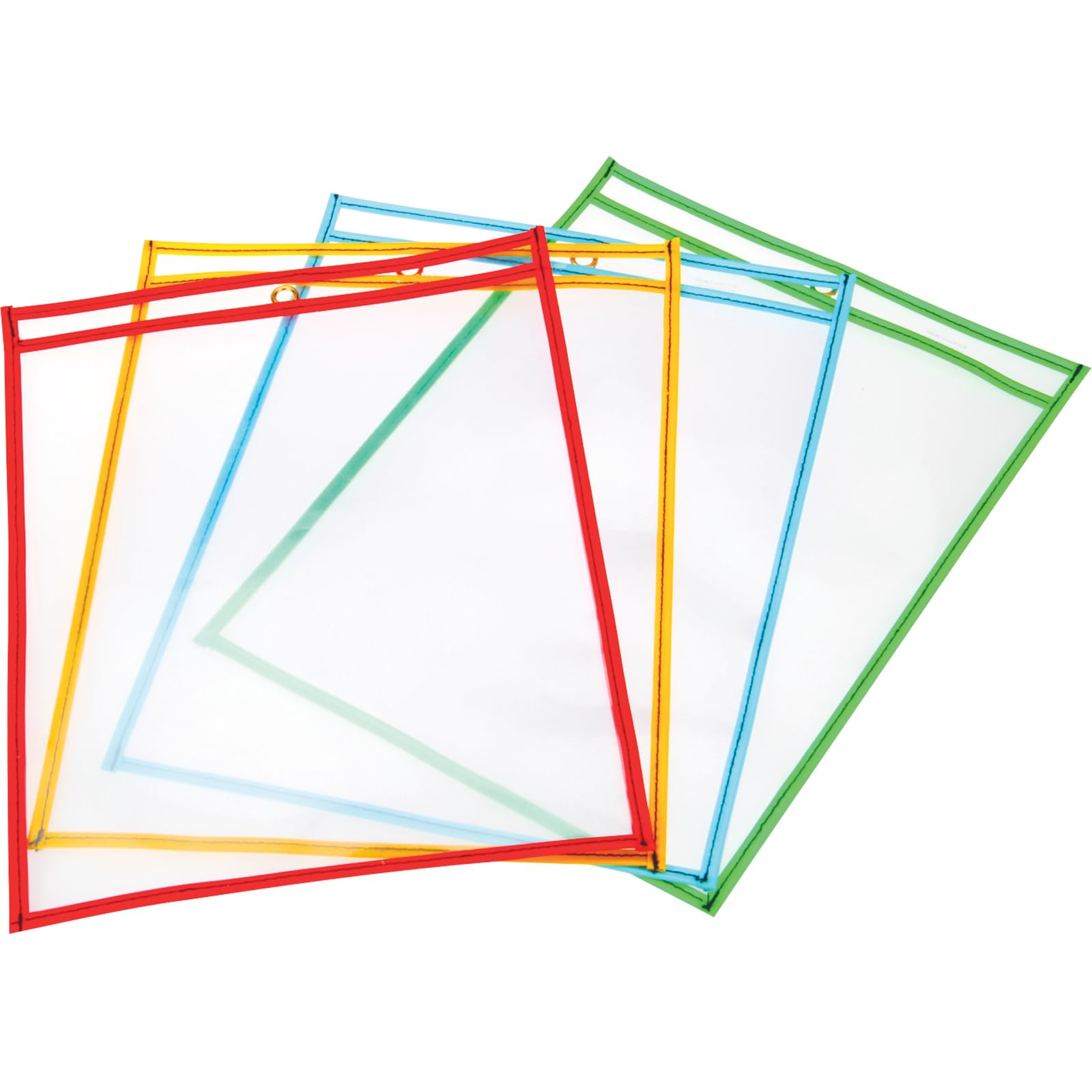 Really Good Stuff Top-Loading Dry Erase Sleeves - 10" x 13" - Set of 32 - Multicolor: Red, Blue, Yellow, & Green