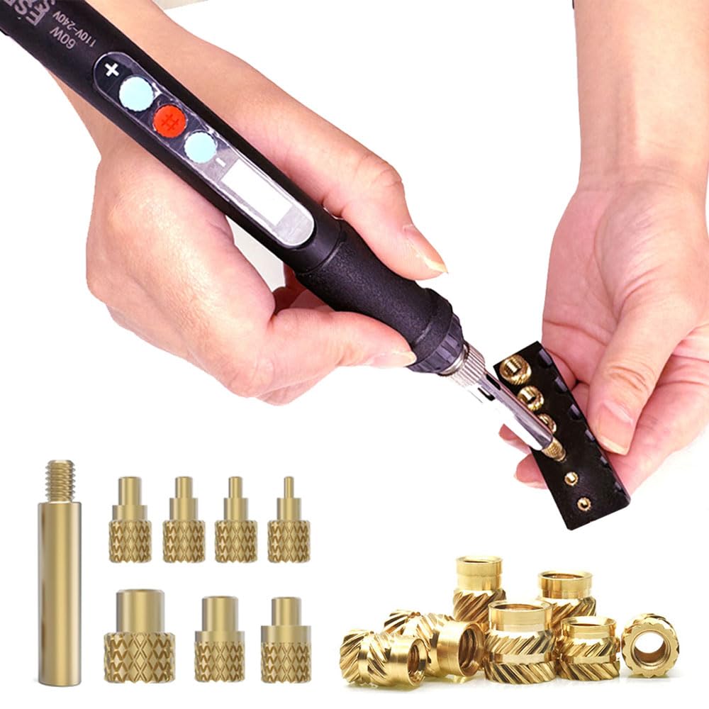 60W Digital Soldering Iron Heat Set Insert Tool with Heat Set Insert Tips and 100 Pcs M3x4x4.5 Threaded Inserts