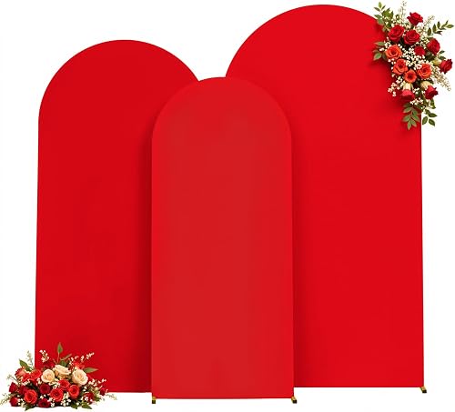 Wedding Arch Backdrop Cover Set of 3, Red Double-Sided Arch Stand Covers, 6FT, 5FT, 4FT Spandex Fitted Arch Covers for Wedding Baby Shower Party Banquet Photography Background Decoration