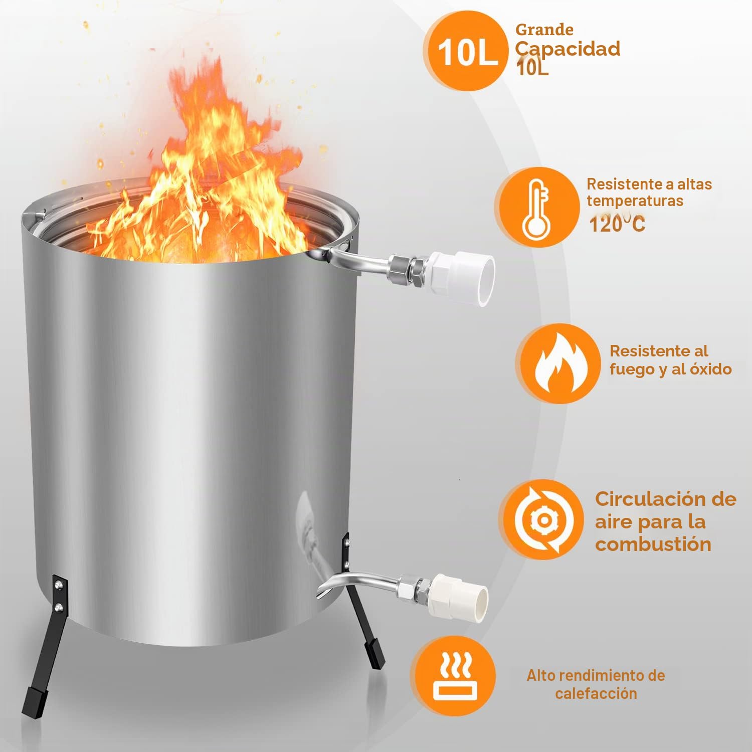 Gimisgu Calefacción para piscina de leña, calefacción de piscina con fuego, calentador de piscina, barril de fuego de acero inoxidable, cubo de fuego climatizado, 32/38 mm, conectores 100% de acero