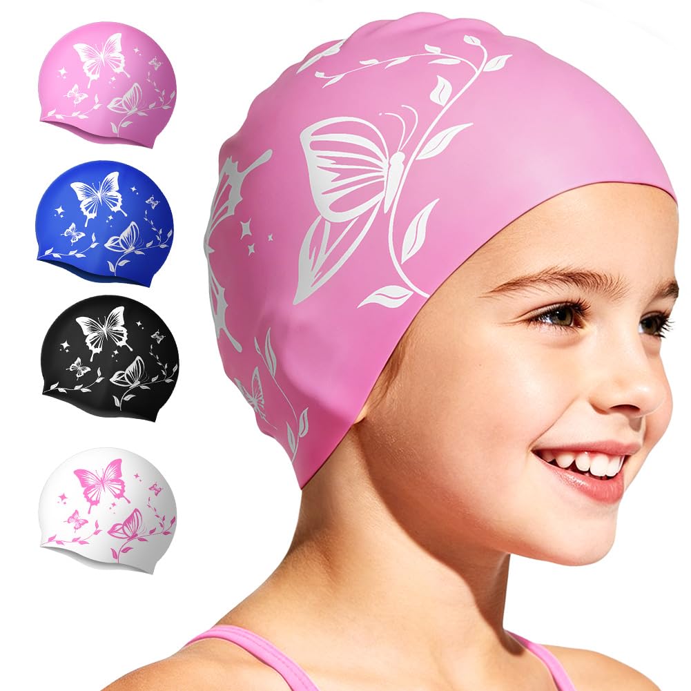 AOOSU Swimming Cap, Silicone Swim Cap, Kids Swim Hat Waterproof and Non-Slip, Comfortable and Soft, Unisex, Comfortable Suitable for Swimming and Diving