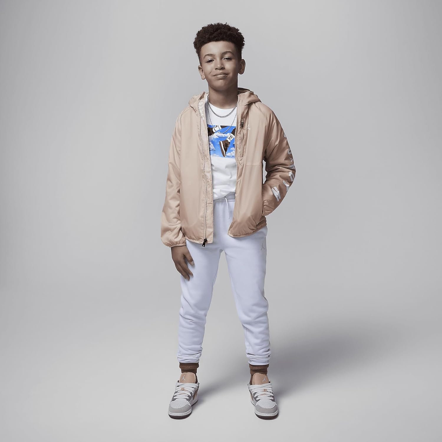 Nike Jordan Big Kids' Lightweight Fleece-Lined Jacket (95D190-XAE, Legend Light Brown) Size Large