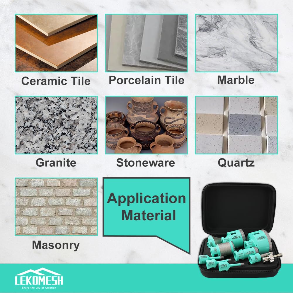 Punte Diamantate per Piastrelle - 10 pezzi (6/6/8/25/50/68mm+10mm Fresa Diamantata+35mm Fresa Diamantata+50mm Punte per Smusso+Adattatore) Seghe a Tazza per Gres Ceramica