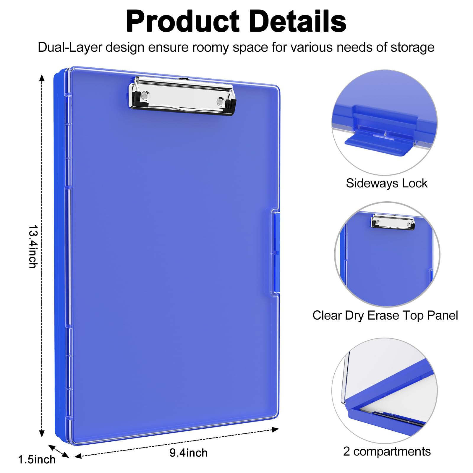 Piasoenc Clipboard with Storage, 8.5 x 11 Clip Boards with 2 Storage Case and A4 Paper Folder, Clear Dry Erase Top Panel - Image 2
