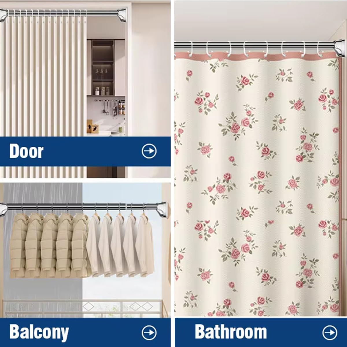 Gardinenstange Ohne Bohren 40-500cm, Multifunktionale Teleskopstange Zum Klemmen, Verstellbare Spannstange für Badezimmer Fenster Balkon(Weiß,370-440cm)