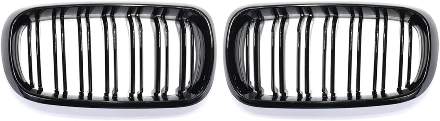 Glossy Black Car Grille Grill Front Kidney 2 Line Double Slat Compatible for X5 F15 X6 F16 X5M F85 X6M F86 2014-2018 Front Bumper Grill