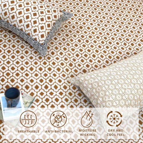 Image of TOAI Hand Block Printed Bedsheet | Bed Spread Flatsheet Bed Sheet | Pure Cotton | Queen Size 90 inchx108 inch | 210 TC Luxury Cotton | 2 Reversible Pillow Covers | Dabu Bagru | Earthy Jaal