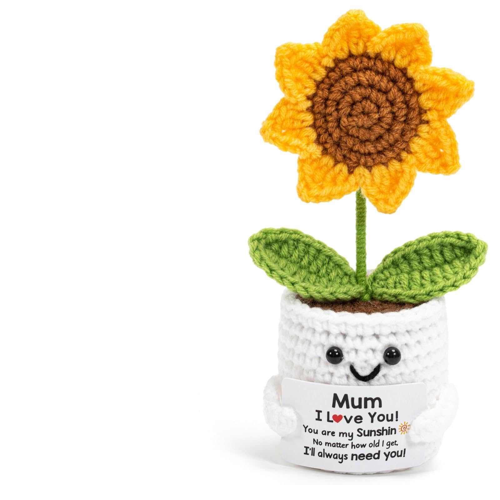 Bafiwu Birthday Gifts for Mum from Daughter Son, Handmade Crochet Sunflower, Presents For Mom on Her Birthday, Cute I Love You Mum Present Emotional Decor