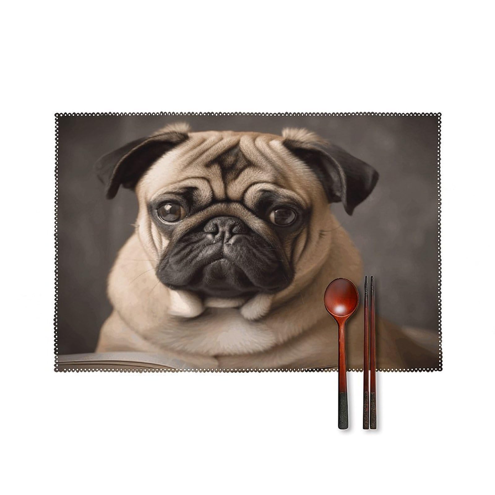 Animal Pug Dog Placemats Set of 4 Canvas Washable Cloth Place Mats Wipeable Heat Resistant Table Mats Elegant Cloth Placemat for Kitchen Dinning Party Table Decor 12" X 18"