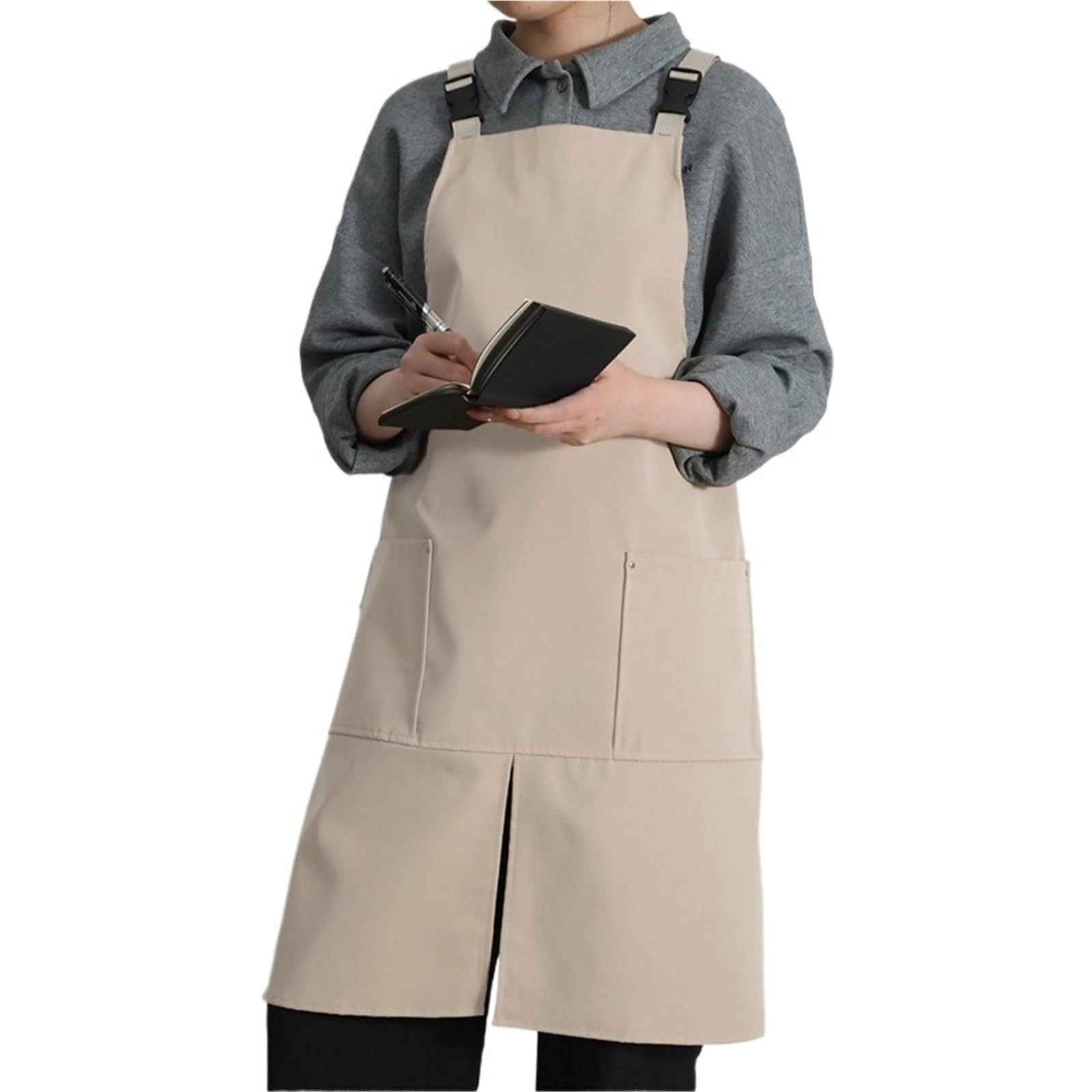 Töpferschürze Komplett Wasserdichte Küchen- und Café-Arbeitsschürze mit Taschen Frontschlitz for Damen Herren, ölbeständig, Barista-, Koch- Kellnerschürze