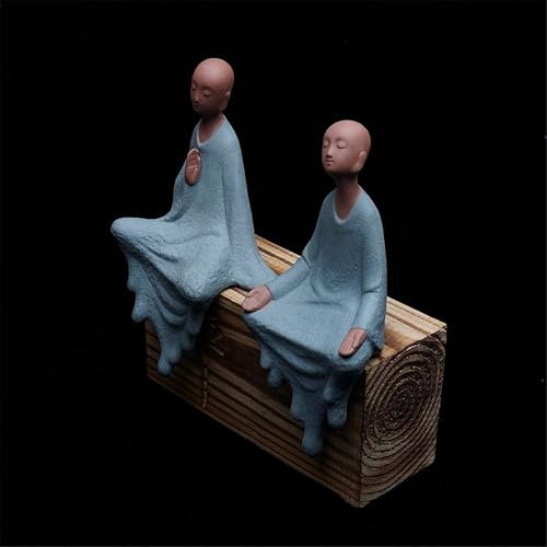 Miniatura 10 de Monje pequeño de cerámica de arcilla morada, escultura con manos rezando sentadas, estatua de Buda sentada, meditación, estatua de monje, muebles