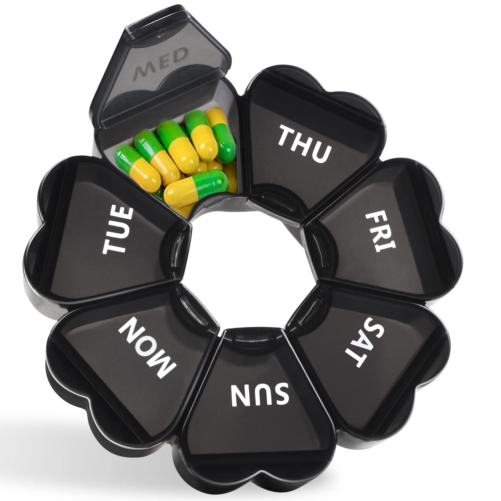 Weekly Pill Organizer Large 7 Day Pill Box Case Portable Flower