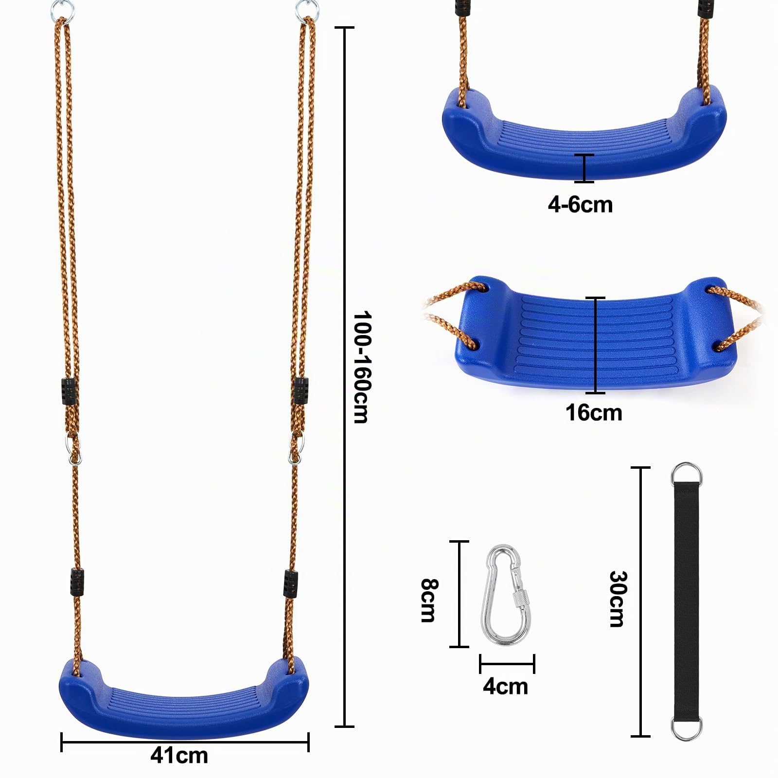 Vdealen Columpio de Exterior, Columpio Infantil Regulable en Altura para el jardín, Accesorios con 2 Correas de Hamaca y 2 mosquetones para Zonas de Juego Infantiles al Aire Libre.