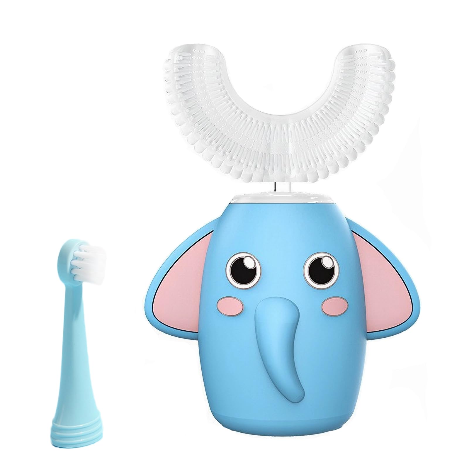SNOWROSE Spazzolino elettrico per bambini a forma di U ad ultrasuoni IPX7, design impermeabile con 2 testine 3 modalità, pulizia completa a 360°, spazzolino automatico per bambini da 2 a 12 anni (blu