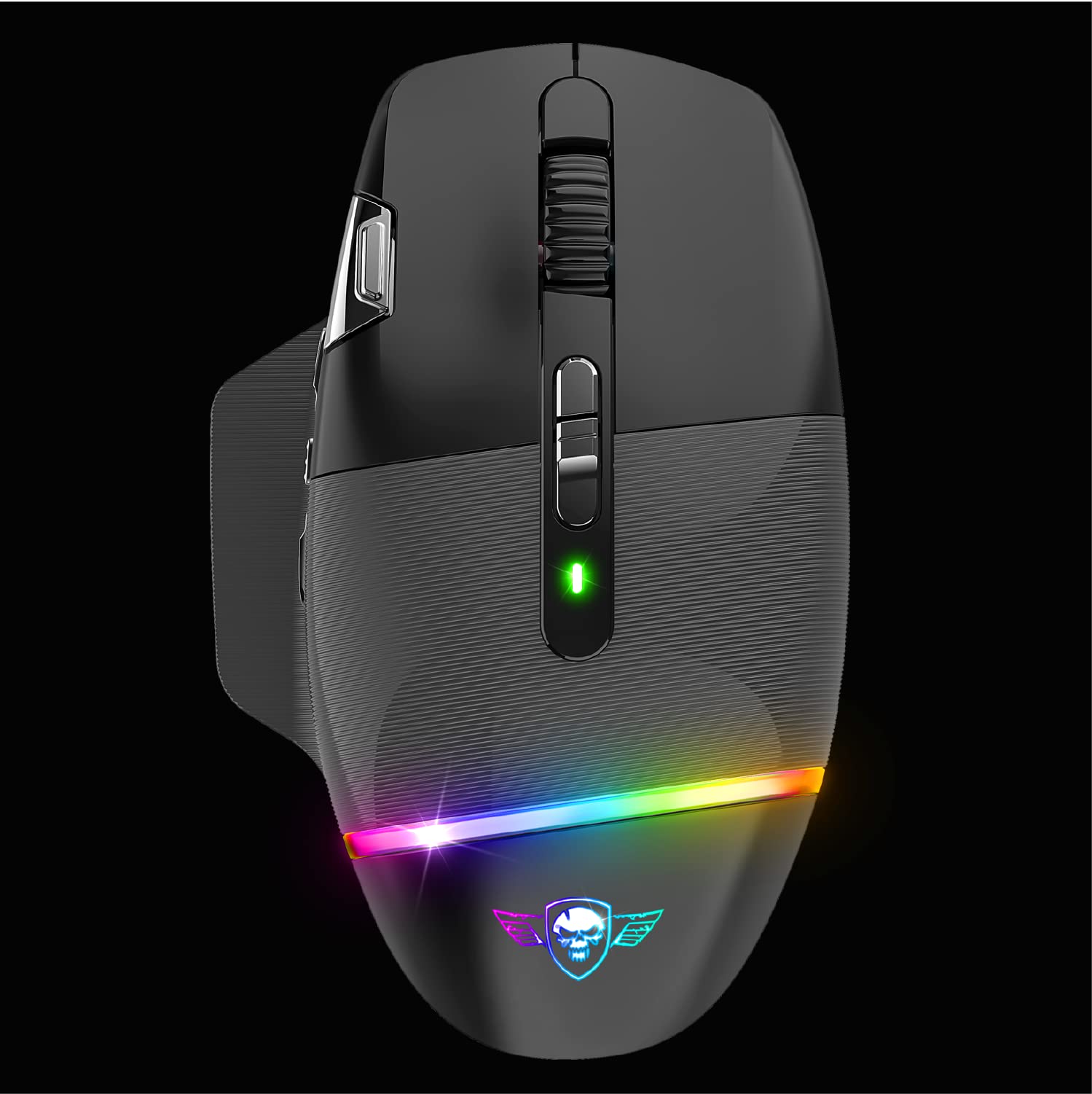 Spirit Of Gamer XPERT M800, Souris Gamer Sans Fil Rechargeable, 9 Boutons Programmables, Capteur Optique 10 000 DPI, 11 effets de Rétroéclairage RGB, Souris Ergonomique avec Repose Pouce Pour PC Gamer