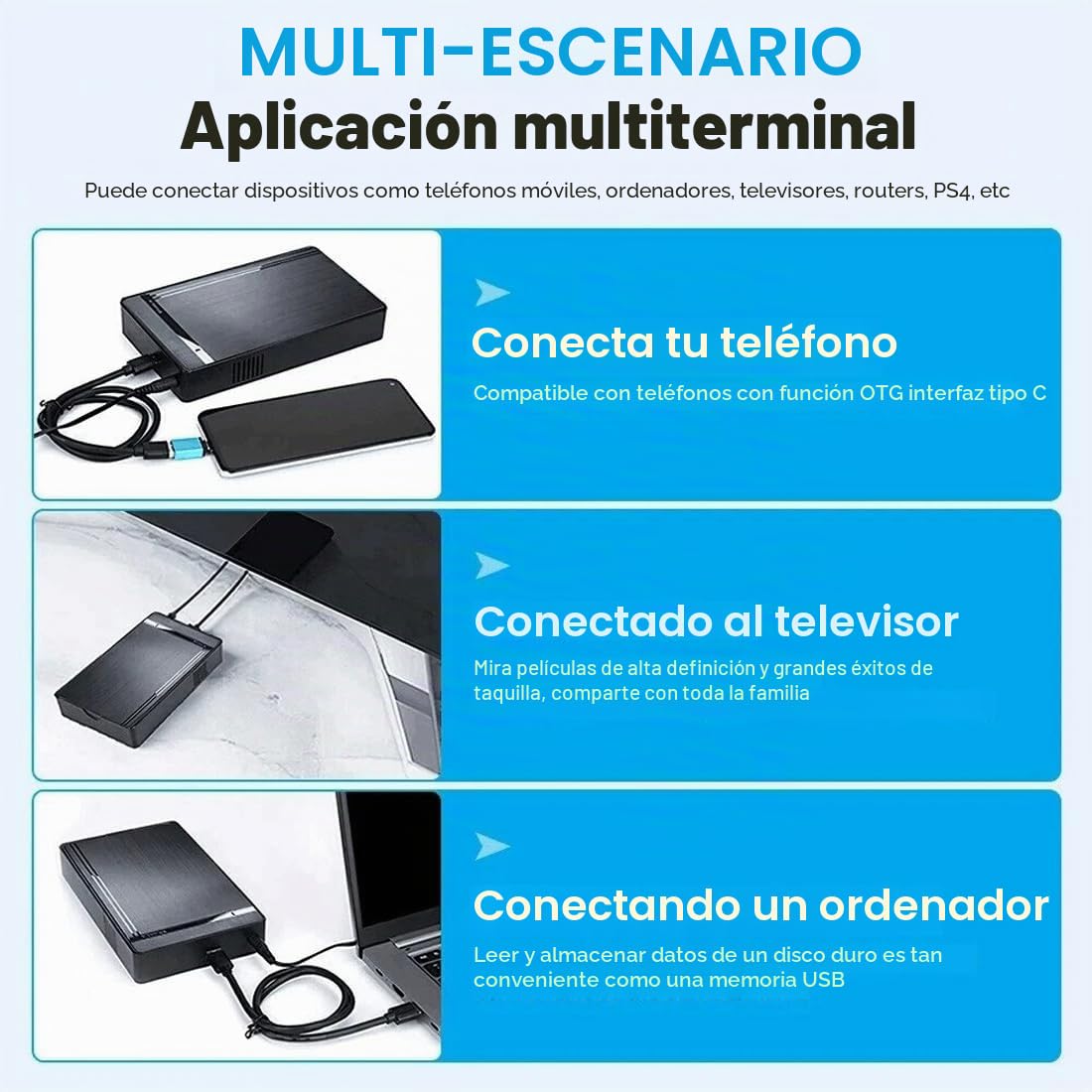 Carcasa de disco duro, USB 3.0 a SATA HDD disco duro externo para disco duro SSD de 2.5 pulgadas/3.5 pulgadas de hasta 18 TB con adaptador de corriente CC, carcasa SSD de 5 Gbps para Windows