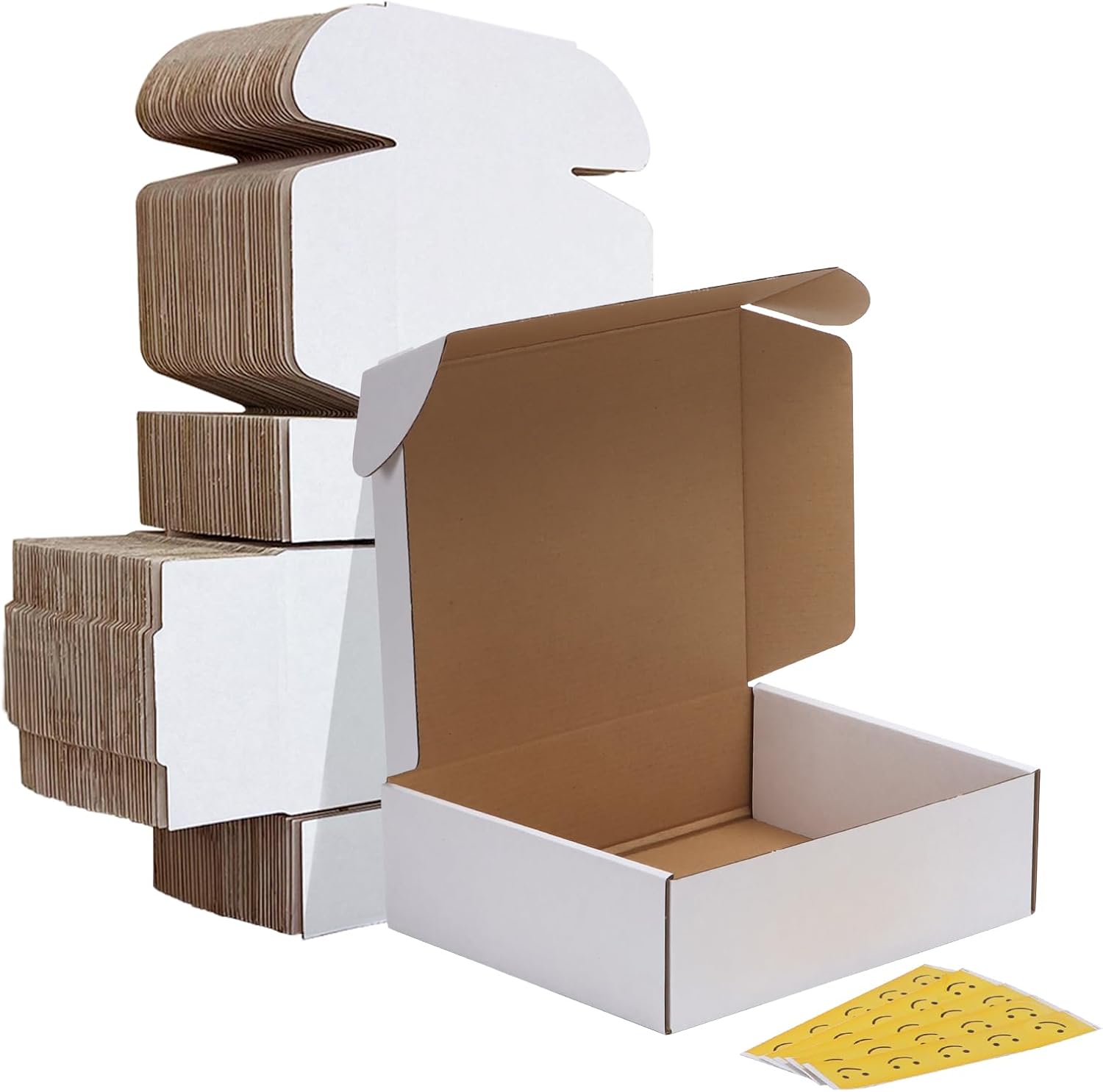 horlimer 10x8x3 inches shipping boxes set of 25, white corrugated cardboard box literature mailer, 25 stickers included 10" x 8" x 3" white