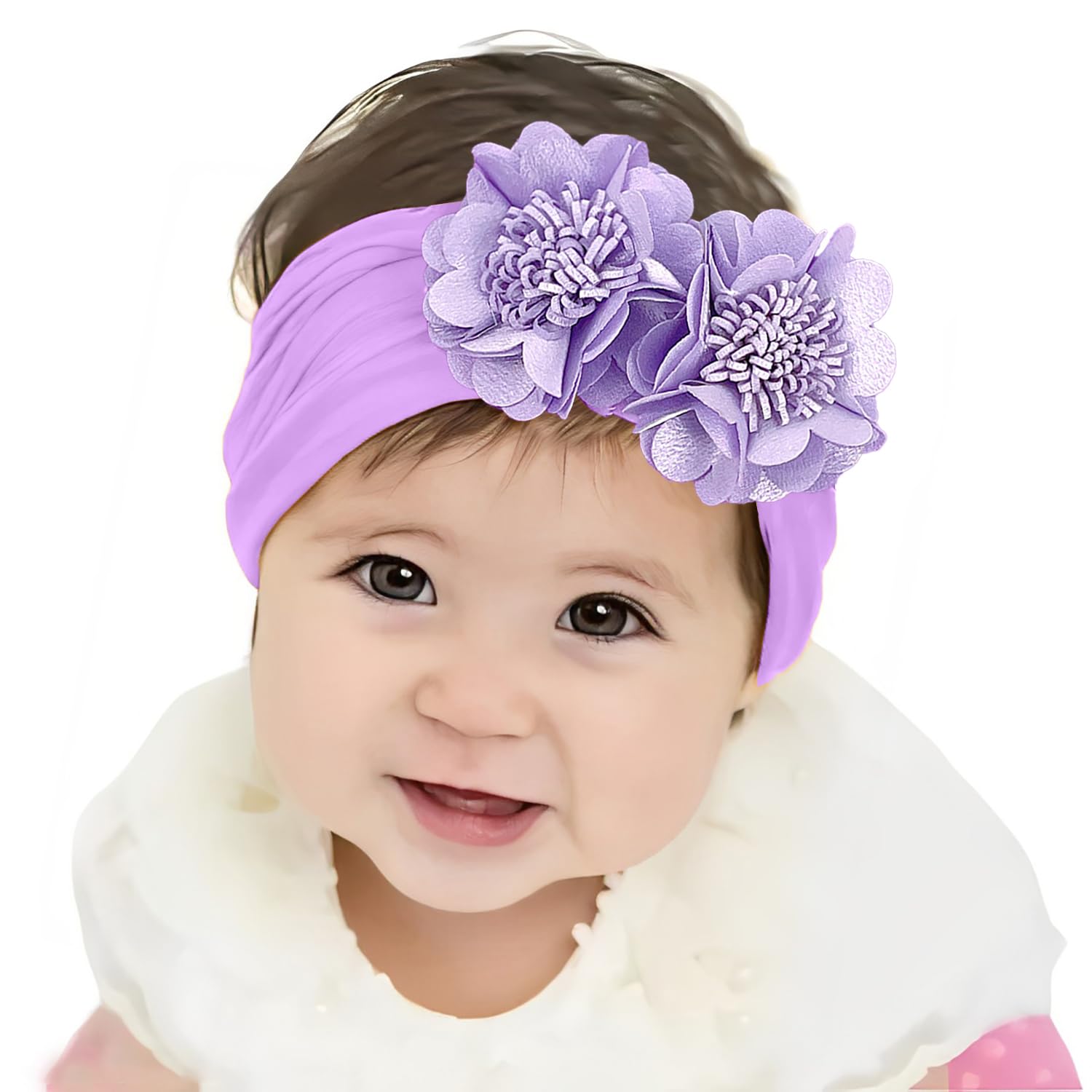 SYGA Baby Headband Nylon Double Flower Soft Stretchable Hairband for Newborn Infant Toddler Kids For 0-3 Year - Purple-image-47