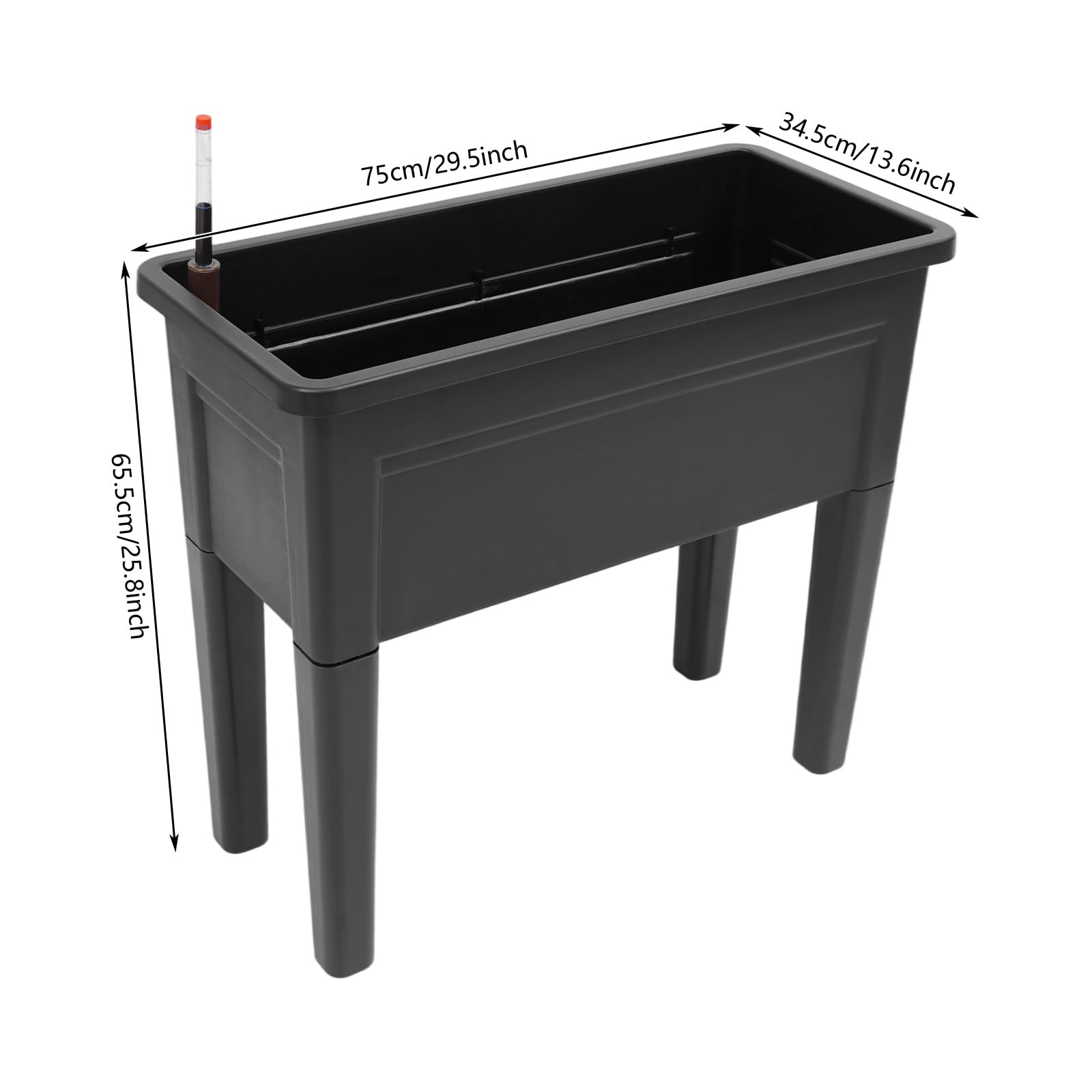 Juego de 2 bancales altos de material PP, 25 kg por parterre, cama para plantas con patas, 75 x 34,5 x 65,5 cm, con sistema de drenaje y tapones de goma, caja rectangular de jardín para balcón y