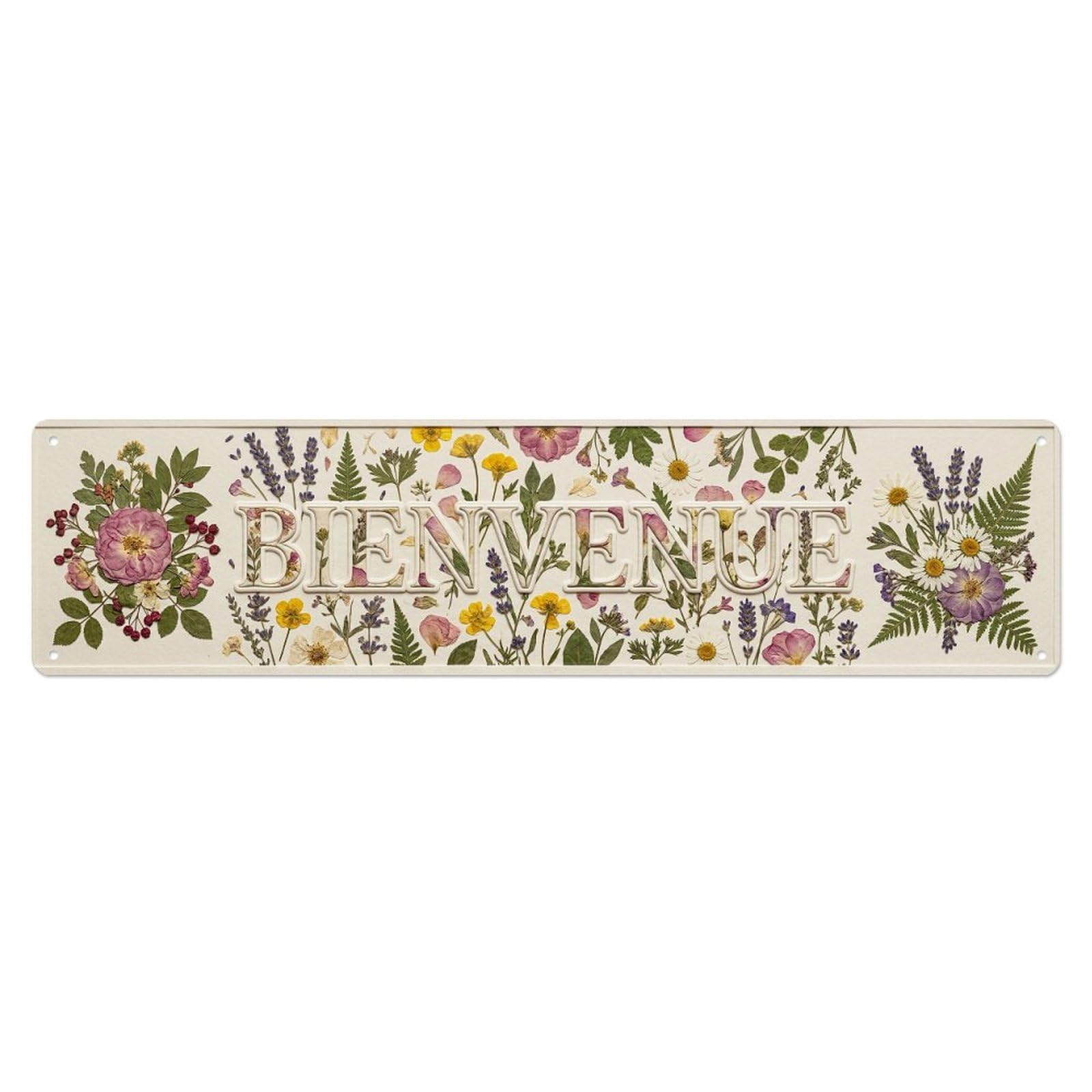 Pressed Flower Botanical Welcome Metal Tin Skinny Sign Plaque Wall Decor for Cafe, Club Bar, Office, Home Garden Metal Poster 4x16Inch