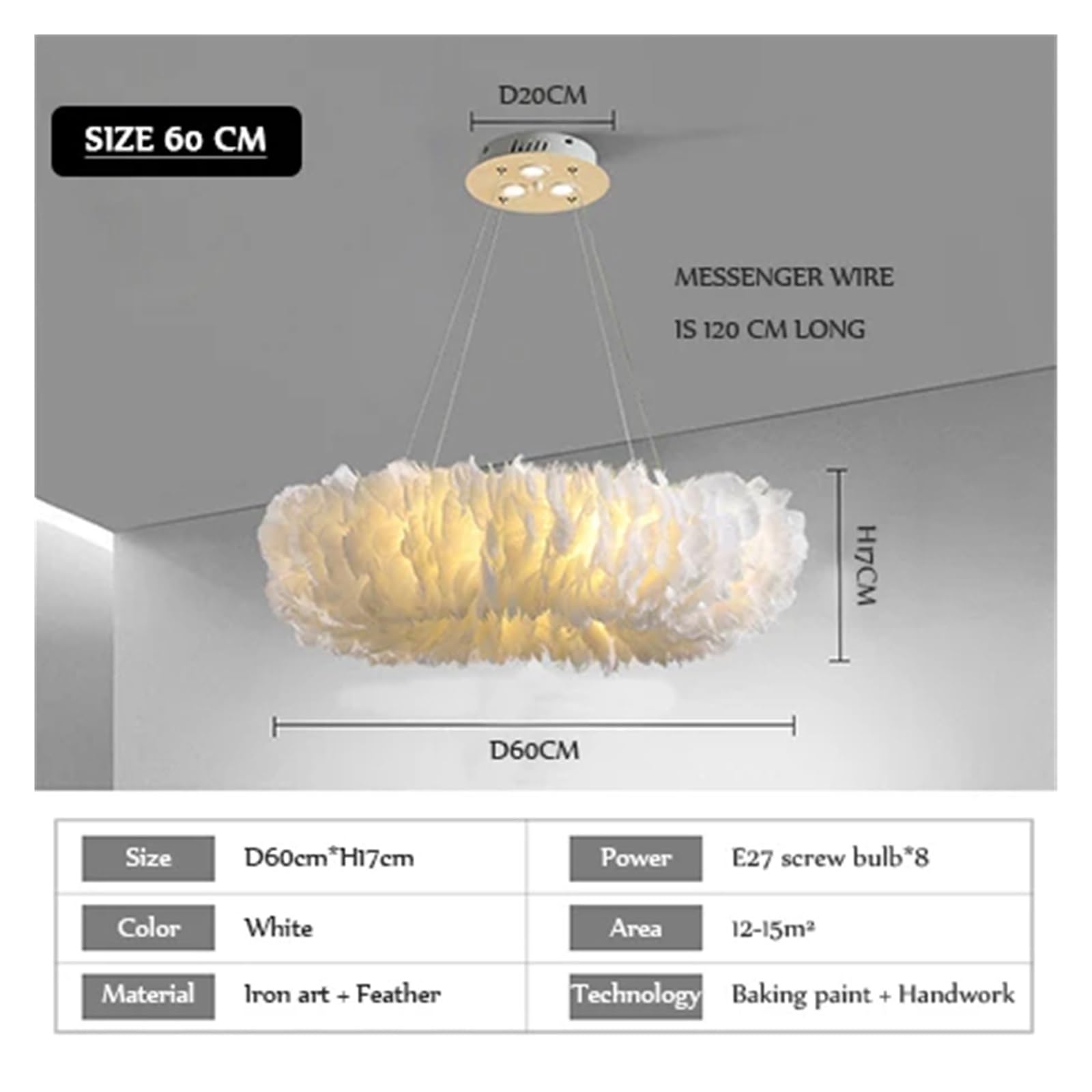 Lampa wisząca Nordic Feather – nowoczesna lampa sufitowa, żyrandol z akrylu i metalu do sypialni, jadalni, przedpokoju(Pink)