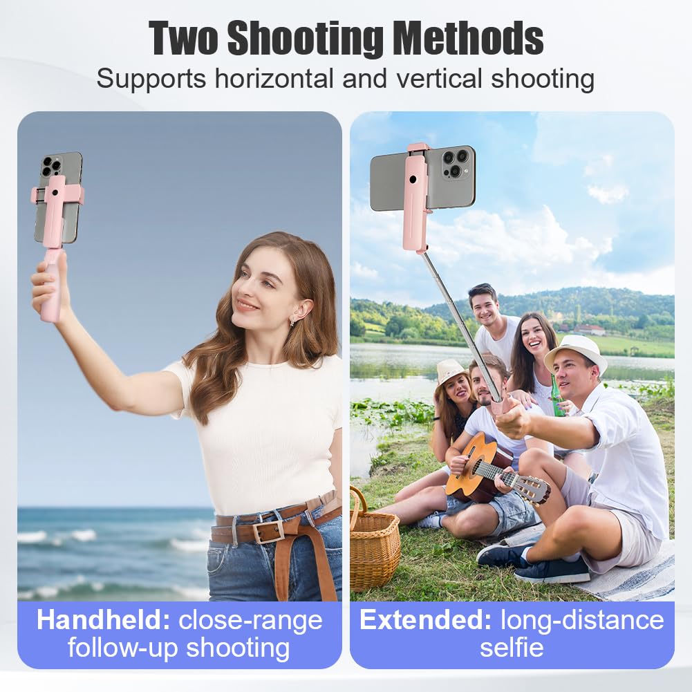Adiwo Mini-selfiestick, uittrekbaar, draagbaar, voor iPhone en Android-telefoons van 4 tot 7 inch, voor vlog streaming, live maken van inhoud, reizen, films (wit