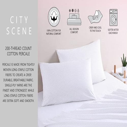 Miniatura 5 de City Scene - Sábanas tamaño King, ropa de cama de percal de algodón, decoración del hogar crujiente y refrescante (carbón de radio, King)