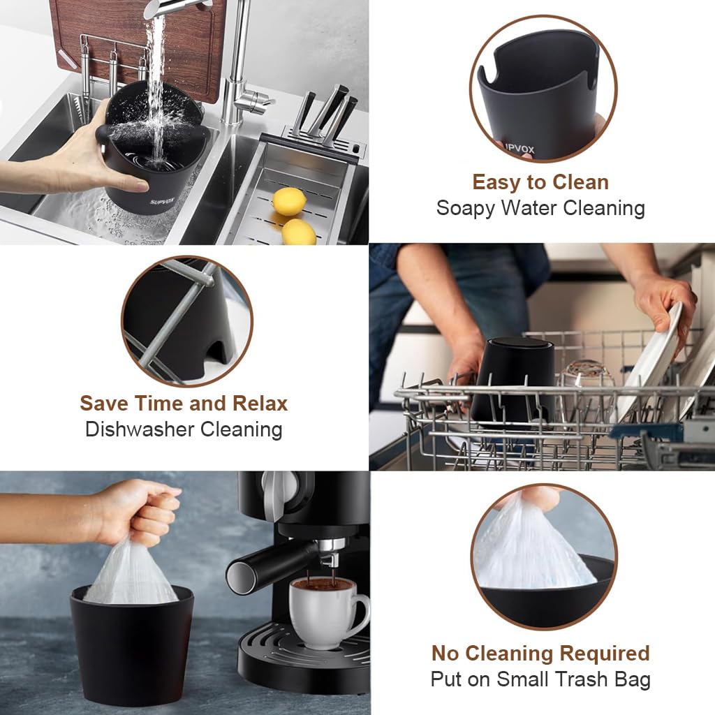 Supvox® Espresso Knock Box Coffee Grounds Collection Box Coffee Grounds Coffee Knock Box Coffee Grounds Knock Box with Knocking Bar Espresso Knock Box Espresso Machine Accessories 3