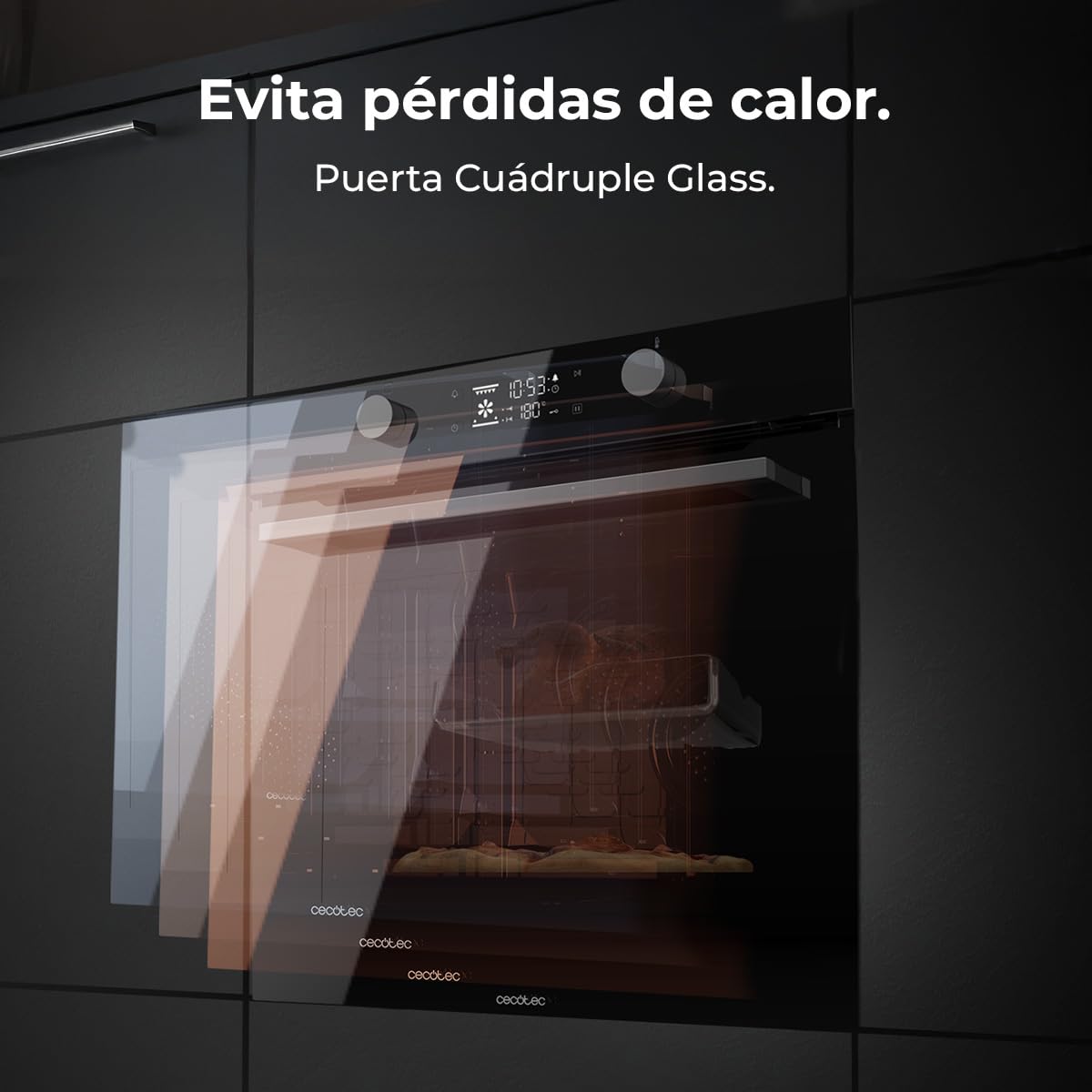 Cecotec Piec do zabudowy pirolizy Bolero Hexa P526000 Glass Black A.Four piroliza pojemność 73 l, 9 funkcji, klasa A, 2800 W.