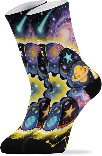 Socks for Men Women Cosmic Caterpillar Galaxy Novelty Funny Unisex Crazy Funky Dress Crew Socks for Men Dad Grandpa Holiday 1 Pair