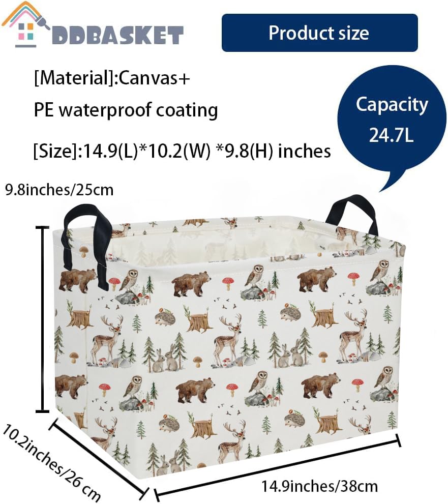 Image of Rectangle Animal Basket Cute Storage Bin Organizer Box for Room Decor Gift Basket(Woodland animal)