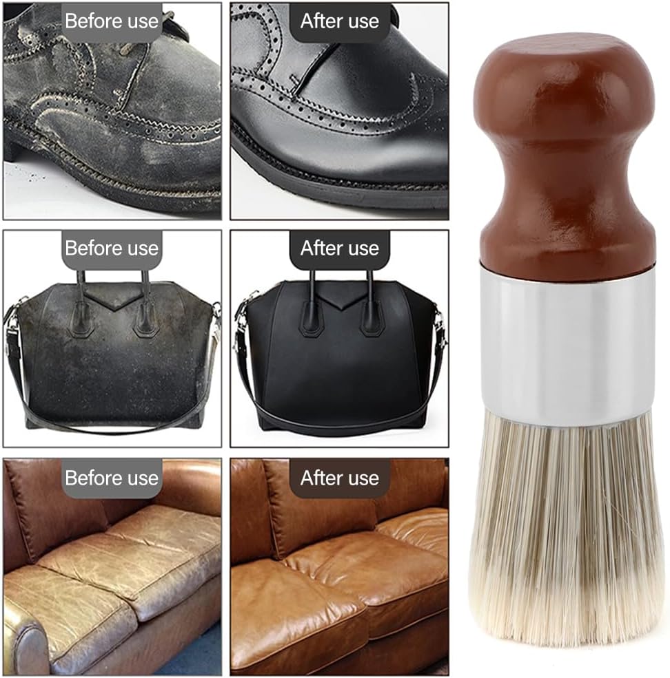 Bibabala Salve Brush for Furniture,2Pcs Wood Furniture Brush with Comfortable Handle,Leather Cleaning Brushes with Soft Nylon & PET Bristles,Salve Wax Brushing Tool for Home Leather,Brown
