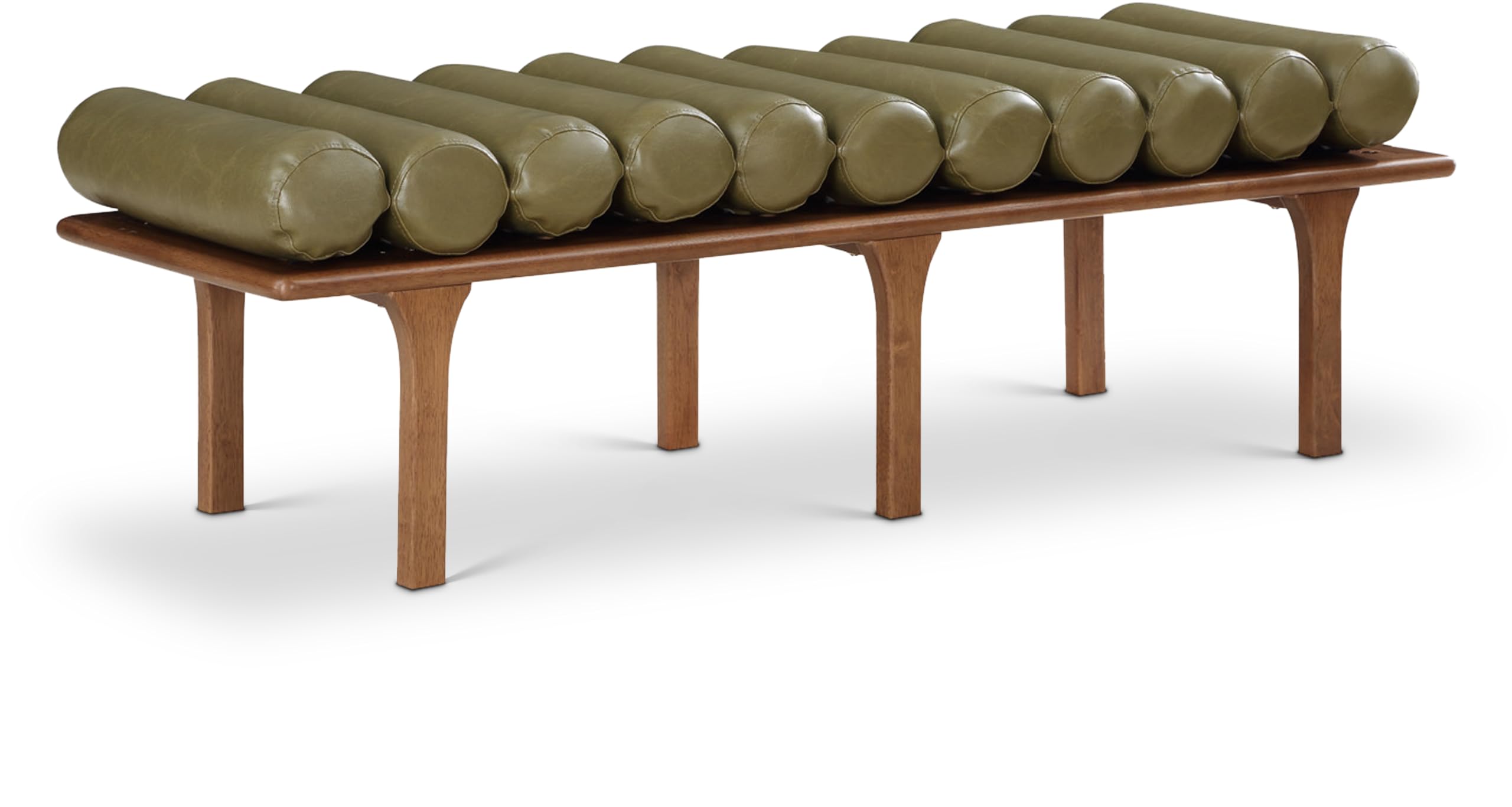 Meridian Furniture 22009Olive Landon Collection Art Deco Bench with Soft Vintage Olive Green Vegan Leather and Solid Wood with Walnut Finish, 60.5" W