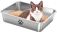 KOAKOMI Stainless Steel Cat Litter Box - Durable Metal Kitten Pan for Cats Rabbits, Easy Clean Non-Stick Tray 17.8x13.8x4"