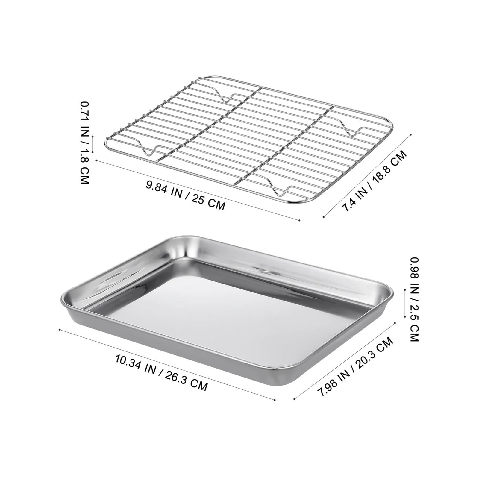 Juego de bandejas for hornear acero inoxidable, bandeja for horno sin revestimiento superficie lisa con rejilla for asar y servir para Cocina(26.5X20.5X2.5CM)