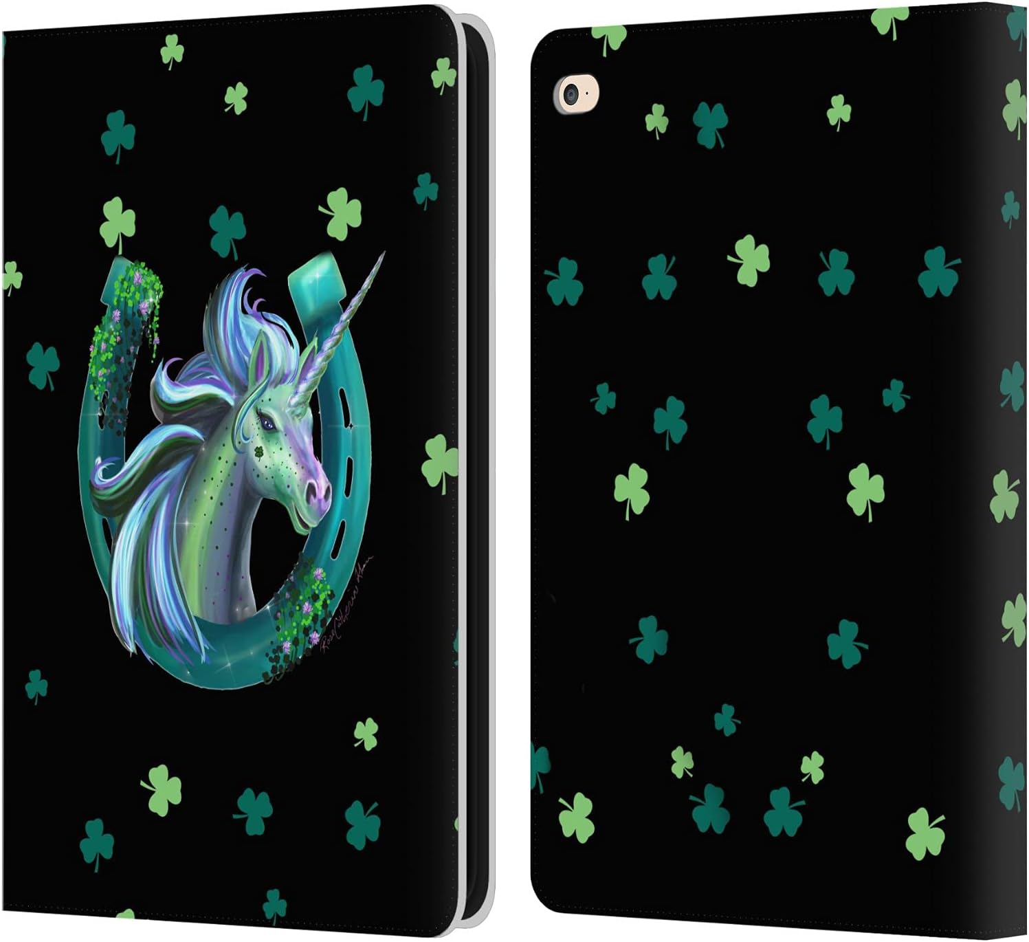 Head Case Designs Officially Licensed Rose Khan Green Shamrock Unicorn Horseshoe Leather Wallet Case Compatible with Apple iPad Air 2 (2014)