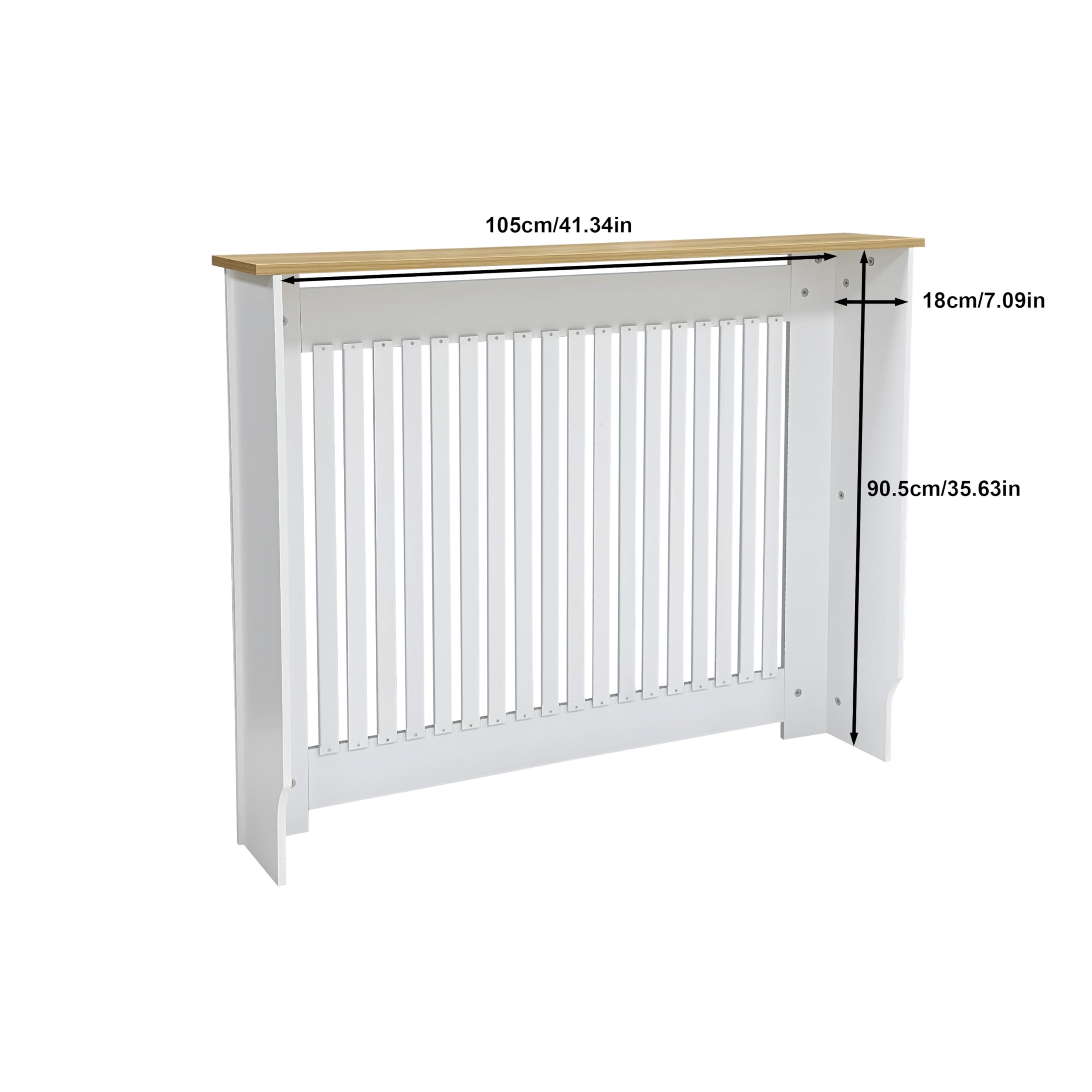 FATIVO Cubierta de Radiador Alta Blanca Moderna: 112x20x92.5cm Cubre Radiadores con Estante Superior de Madera MDF, Cubierta para Radiador Reforzada y Duradera para el Hogar u Oficina(Vertical)