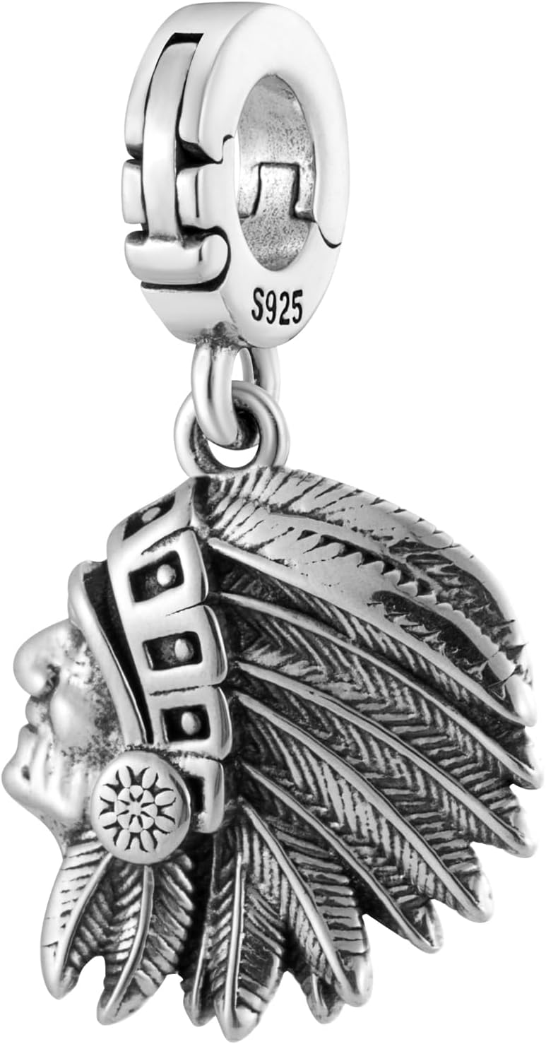 Native American Indian Open Clasp Clip On Pendant 925 Sterling Silver Charm For Pandora & Other Charm Bracelets/Necklaces