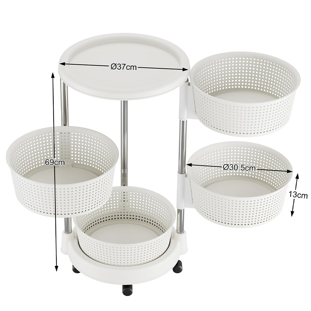 BAKAJI Carrello da Cucina portafrutta con cestelli apribili, Carrellino Portaoggetti Salvaspazio con 4 Ruote Girevoli, Struttura Acciaio e Cesti in plastica, Ideale Cucina, Bagno, (4 Ripiani)