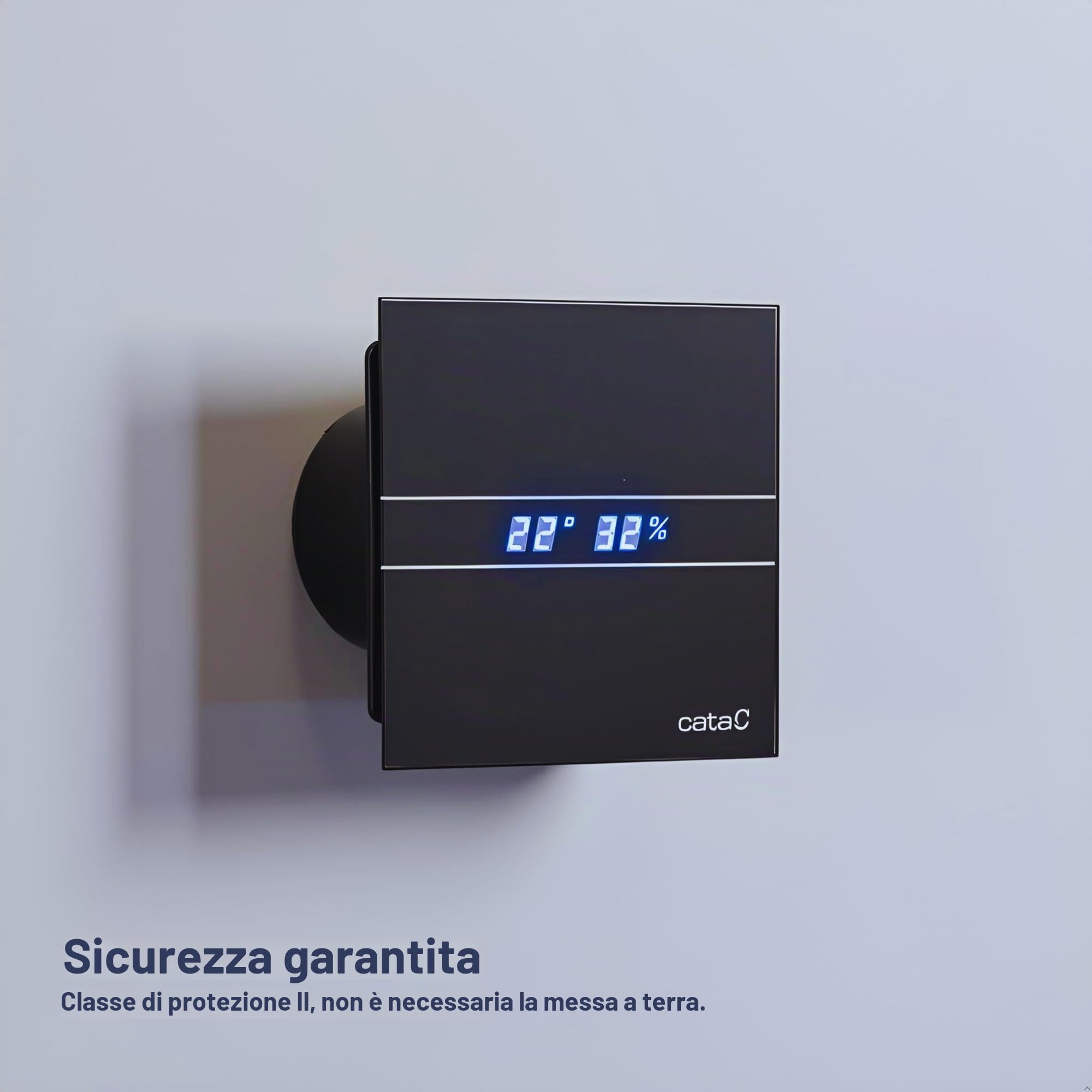Cata E 100 GTH BK - Estrattore da bagno, Timer Hygro, 8 W, vetro nero