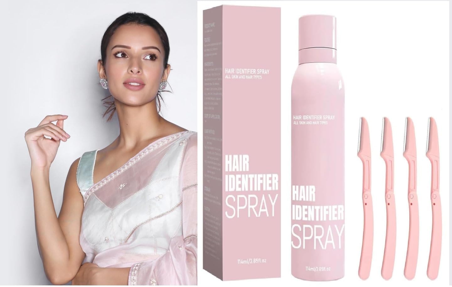 Natural Hair Identifier Spray For Face Shaving with 4 Razor Dermaplaning Paraben Free Skin Body Hair Identifying Spray Face Hair Removal For Women (114ml_3.85floz)