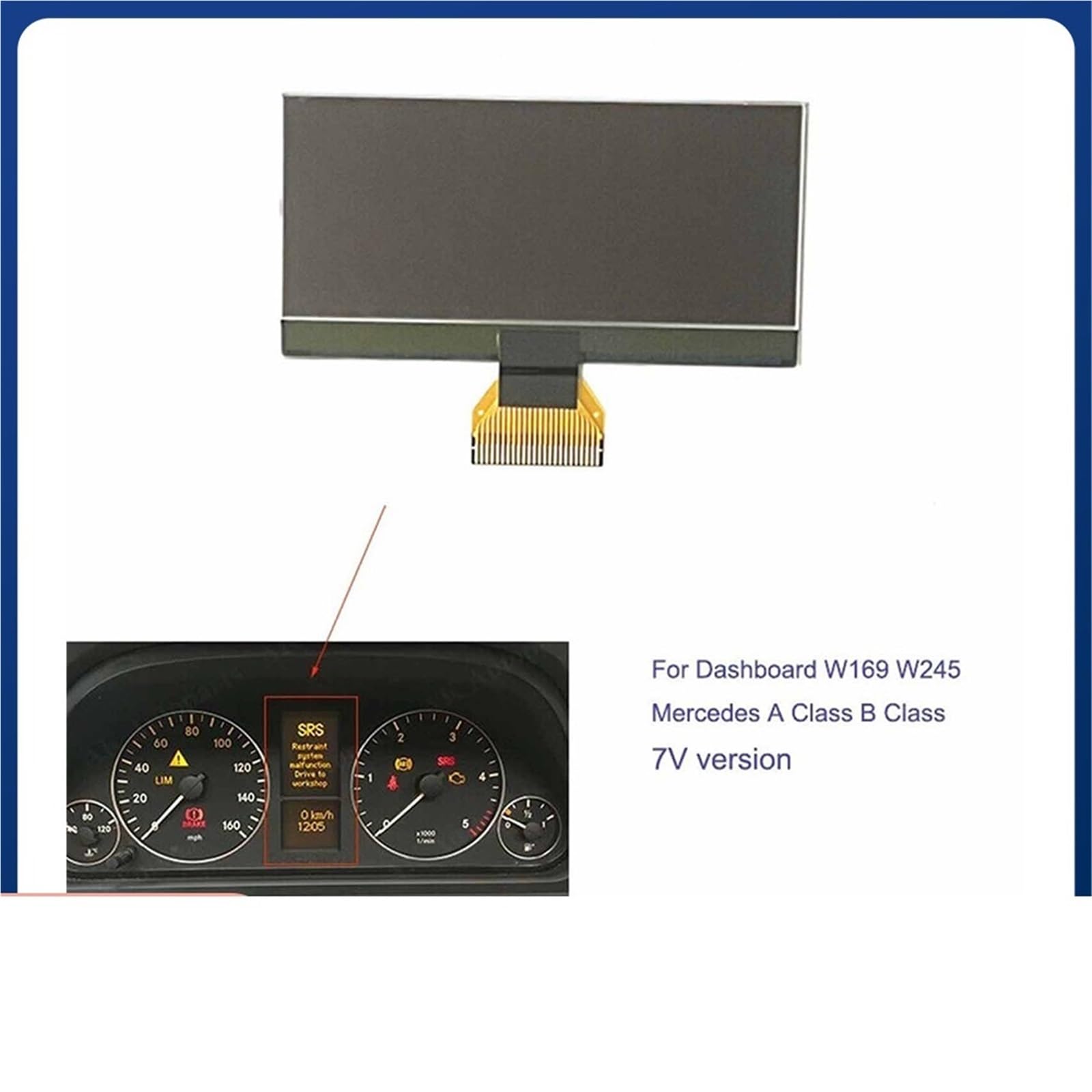Cyfrowy miernik Ekran wyświetlacza LCD deski rozdzielczej 7V wersja zamienna pasująca do zestawu wskaźników Mercedes A-klasa B-klasa W169 W245 Ekran LCD deski rozdzielczej samochodu