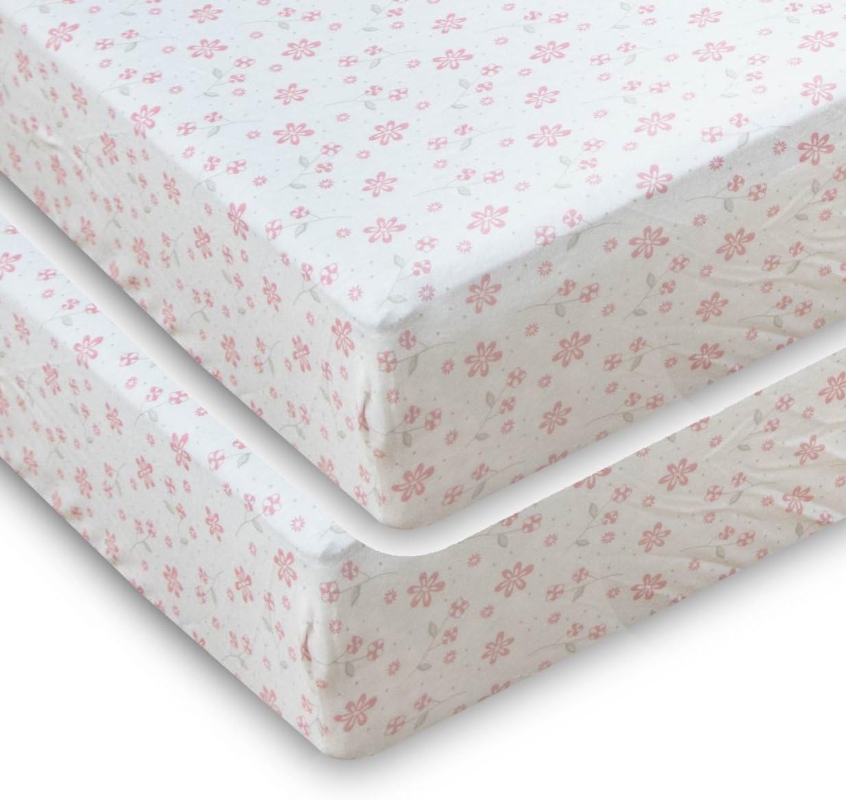 Fitted Cotton Knit Crib Sheet Standard Size Girls (Floral, Pack of 2)