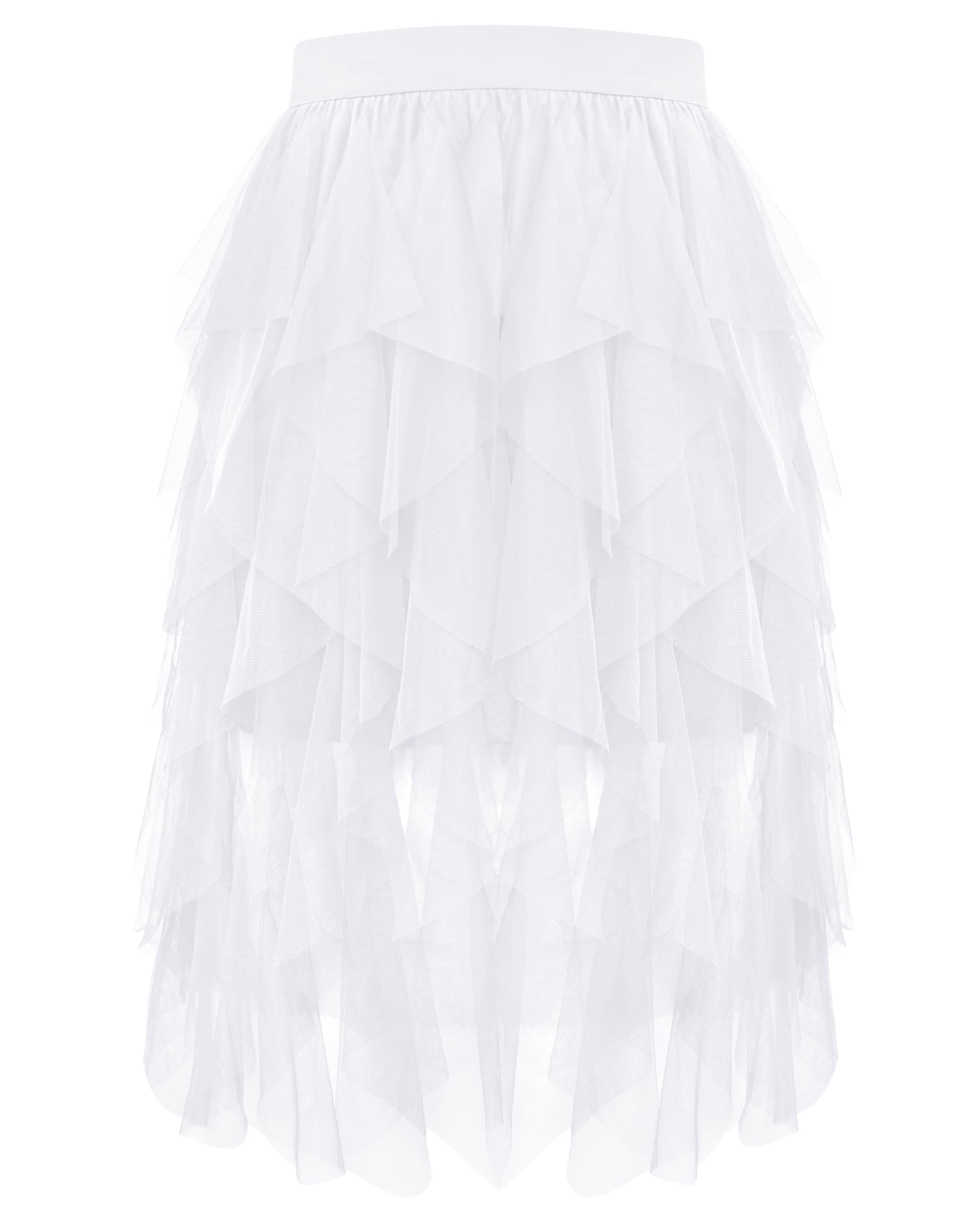 Wikoan Women's Tulle Skirt, High Waist Multilayer Mesh Irregular A-line Midi Skirt Tutu Skirts for Wedding Party Halloween Christmas Daily,White,S/M