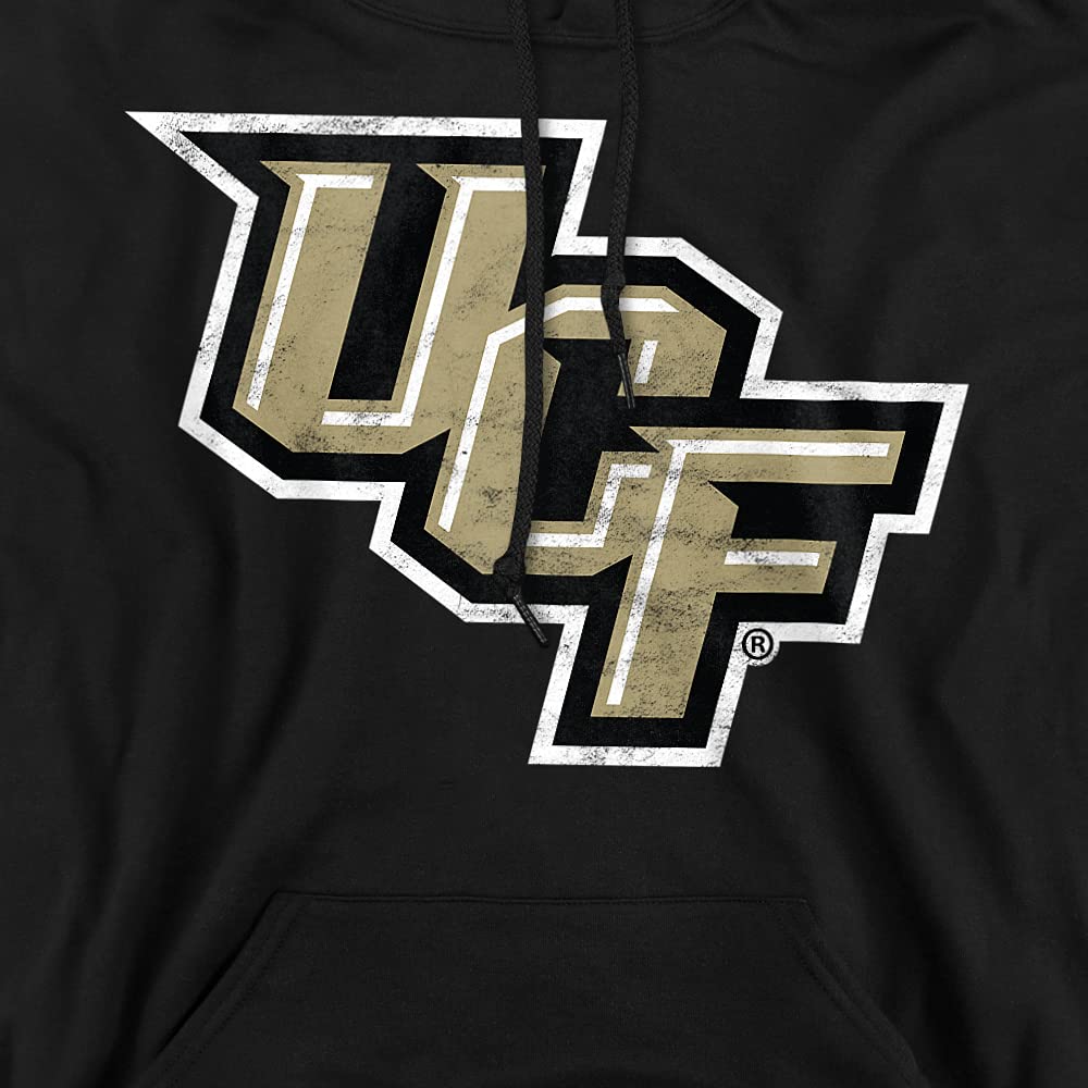 University of Central Florida UCF Knights University Of Central Florida Official Distressed Primary Logo Unisex Adult Pull-Over Hoodie ,Black, Medium, CLCCF200-AFTH-2