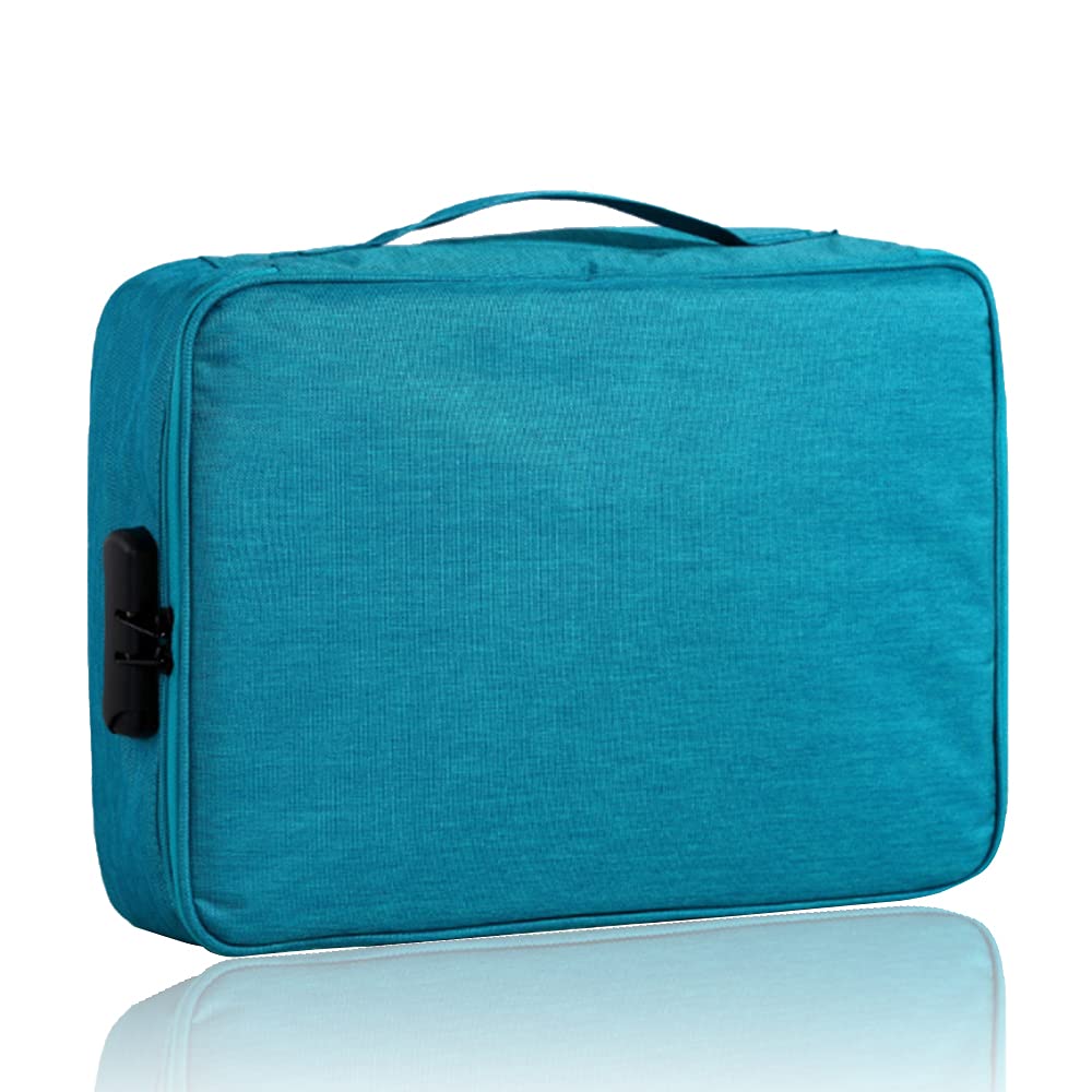 Document Organizer with Code Lock, Multi-Layer File Storage Bag,A4 Size Home Office Travel Safe File holder for Certificates Passport Documents Tablet Money(Lake Green)