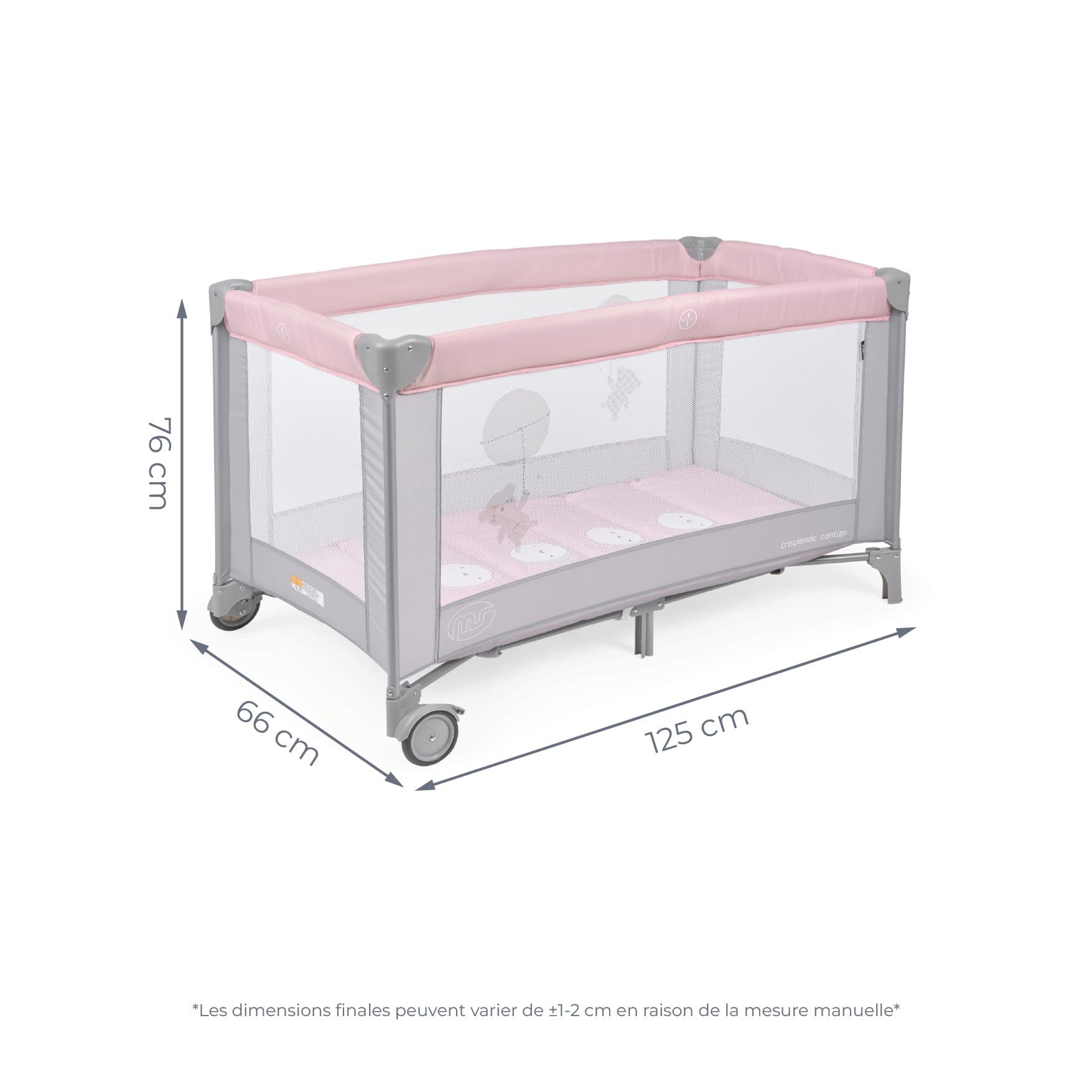 Innovaciones MS 630135 – Lit de voyage pour bébé 3 pièces 120 x 60, avec matelas et sac de transport, de 0 + mois jusqu'à 15 kg, pliable et montage facile, structure légère et très stable, pour filles